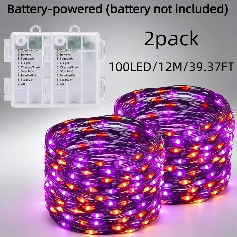 TEMU 2-Pack Fairy Light String, Batterijdoos Koperdraad Licht, 50/100/300 LED Kralen, Geschikt voor Halloween, Kerstmis, met 8 , Geschikt voor Kamer,