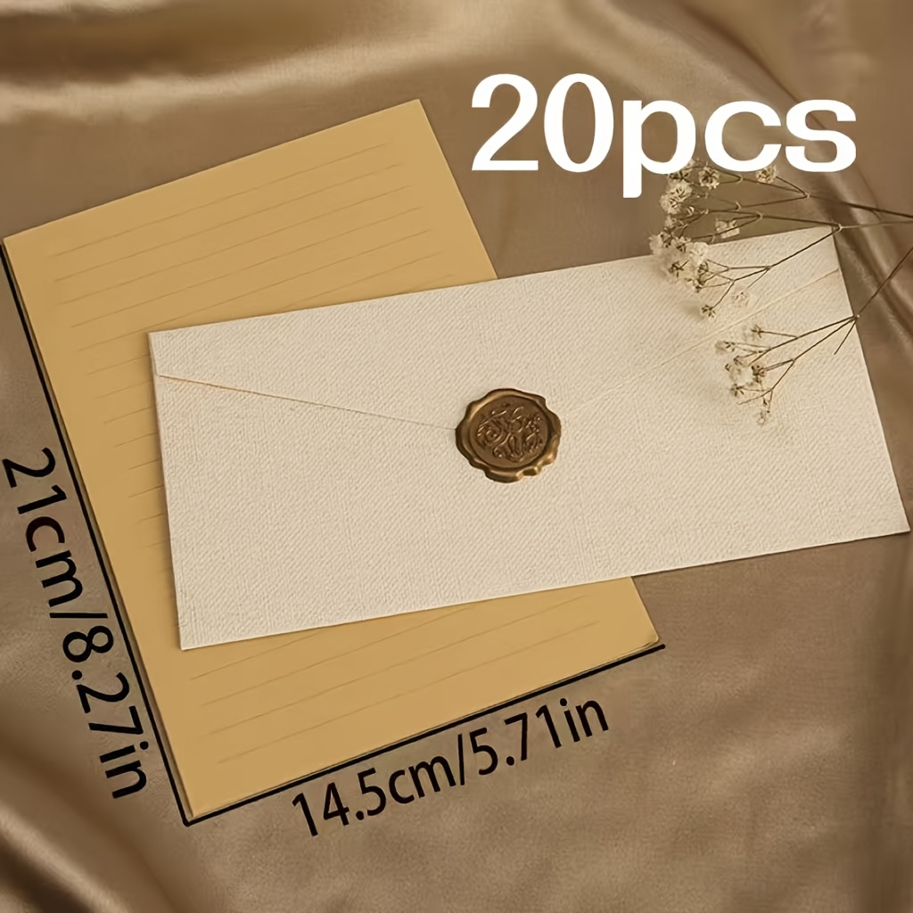 TEMU 20 pezzi, 5 buste, 5 di cera, 10 fogli di testa per lettere, set di buste e testate in lino , per lettere d'amore in stile vintage, posta