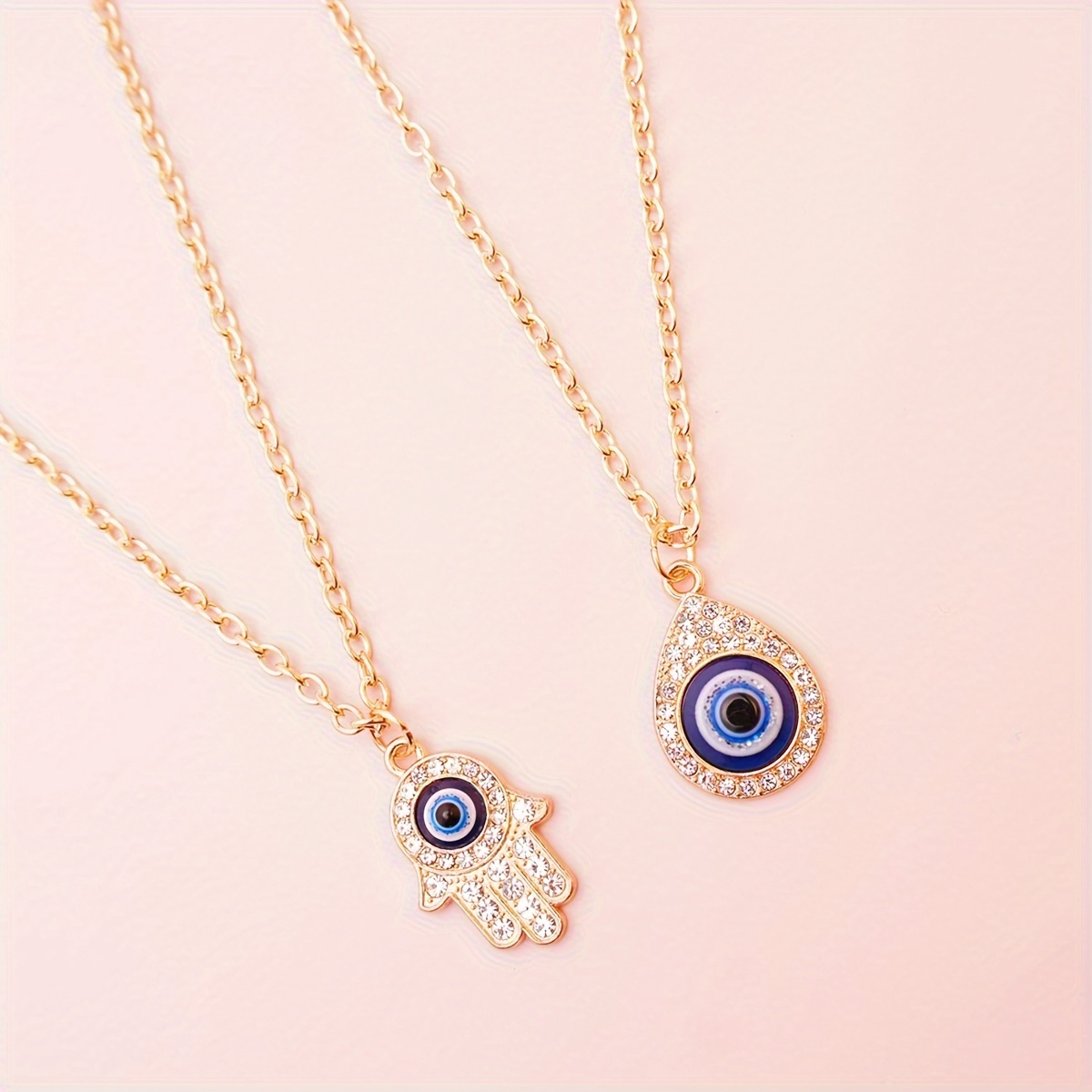 Vintage Hamsa Hand Pendant Necklace with Eye Charm - Celestial Symbol Theme