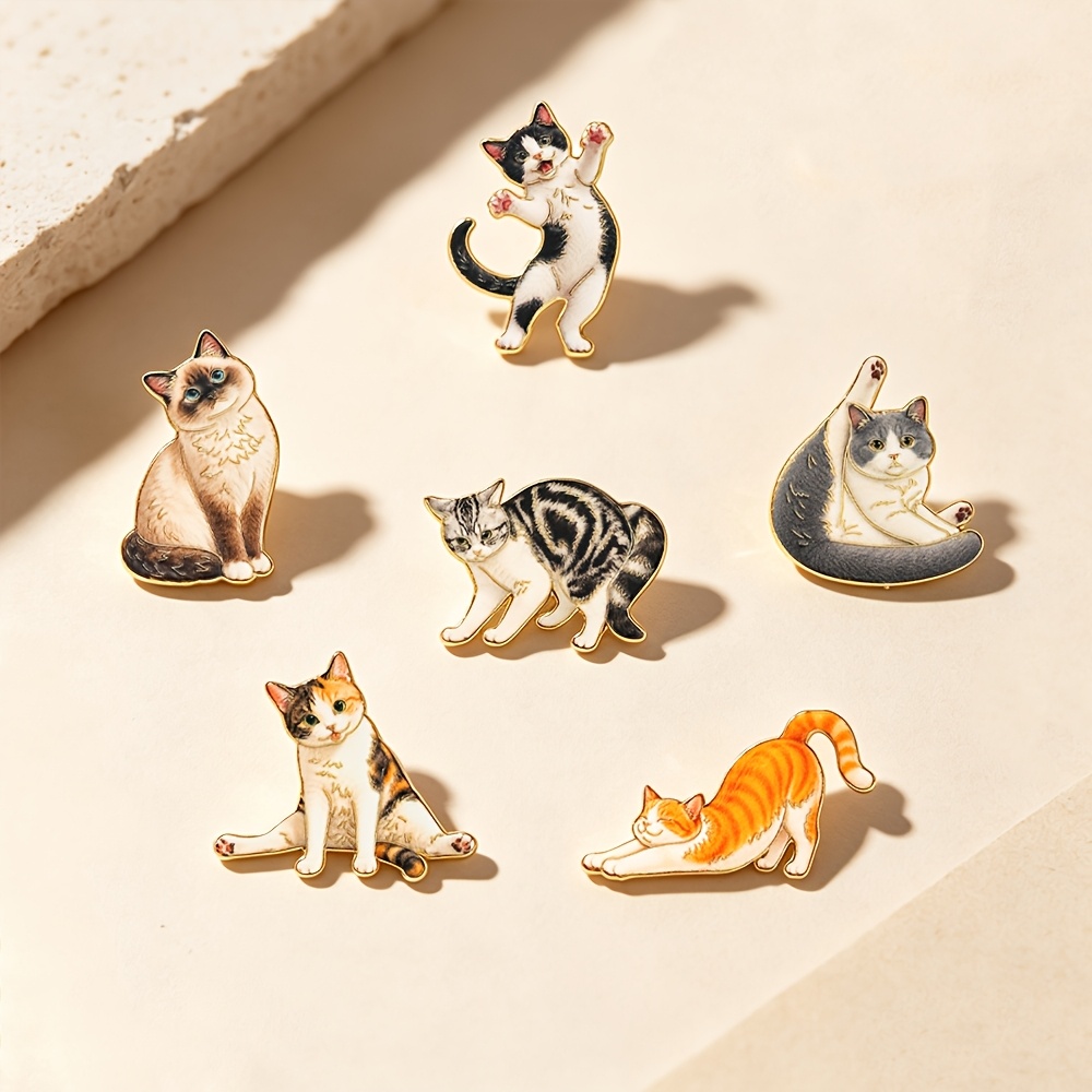 TEMU Ensemble de 6 badges en émail de chat peints à , bordure dorée, pin' clip de cravate en métal pour chat multi-, badge de chat , convient pour