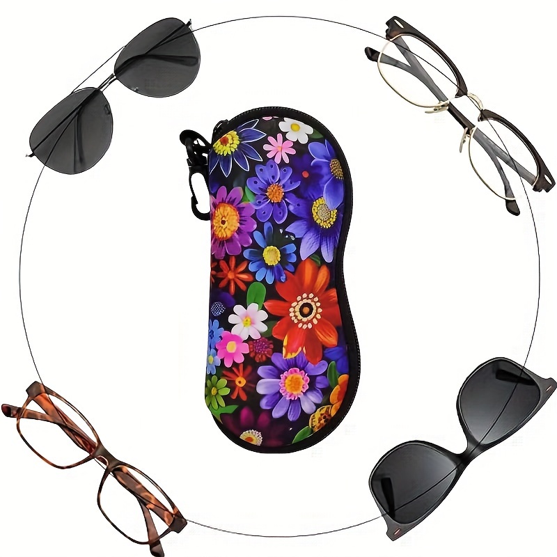 

A Flower-patterned Glasses Case Soft Neoprene, Featuring A Portable Design With A Hook And An External Carrying Case For Glasses, Suitable For Men And Women.