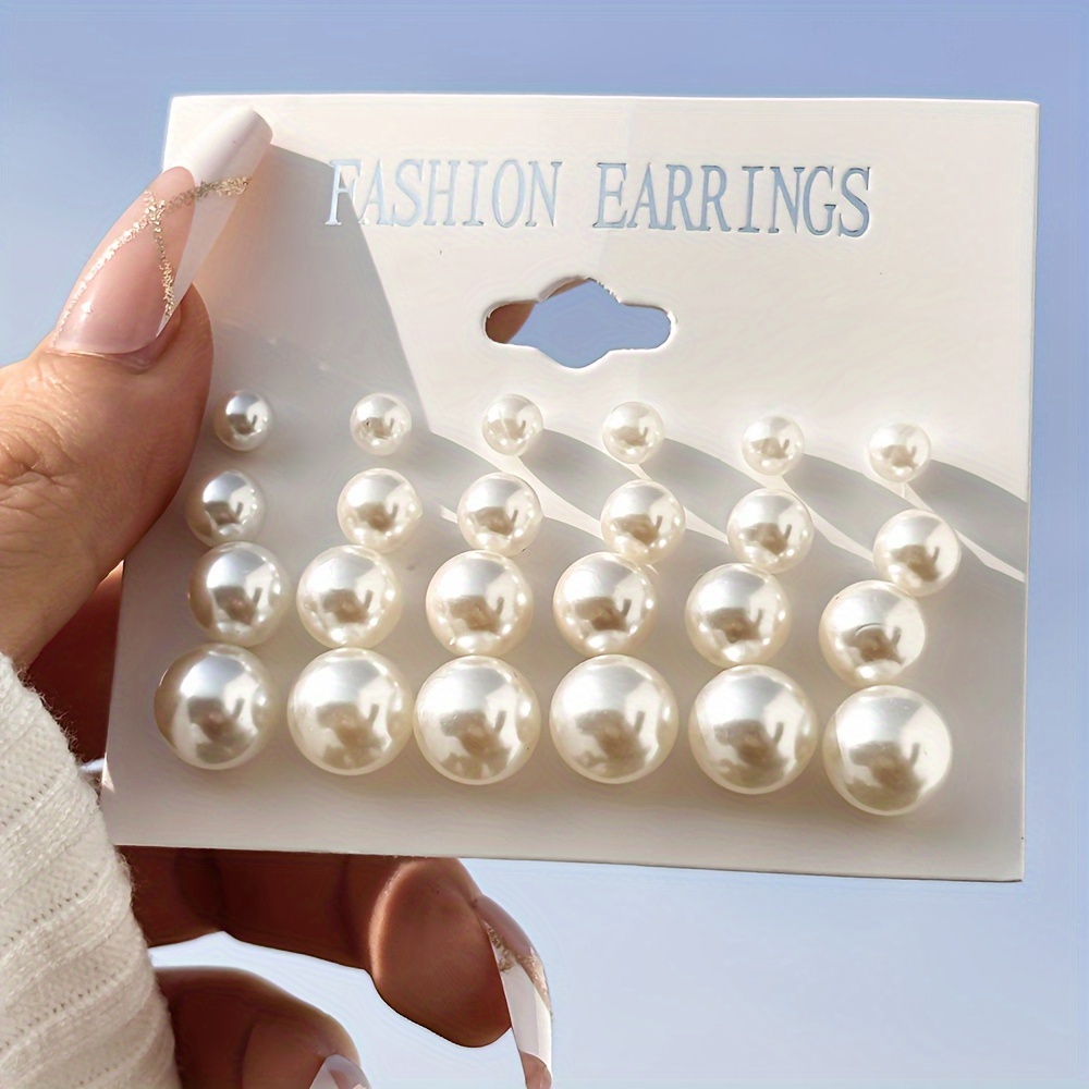 

24-piece Set Pearl Earrings In Cream, Elegant Fashion Ear Stud Combo, Iron Post, No Mosaic, For All And