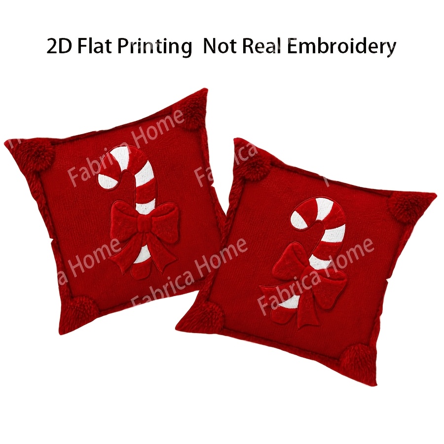 TEMU 2pcs Christmas Decorative Pillowcases, 18x18 Inches, 2d Flat Print, Christmas Candy Bow Pattern Decorative Pillowcases, Soft And Comfortable