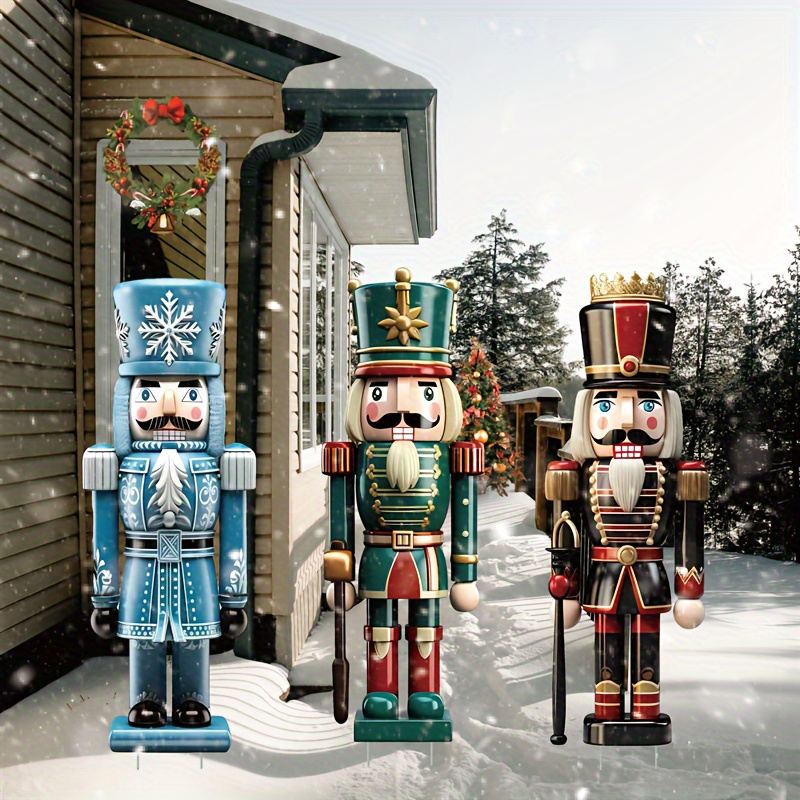 

Christmas Nutcracker Yard Stakes: 3 Decorative Plastic Figurines With Stakes For Outdoor Holiday Decorations - Suitable For Lawn And Winter