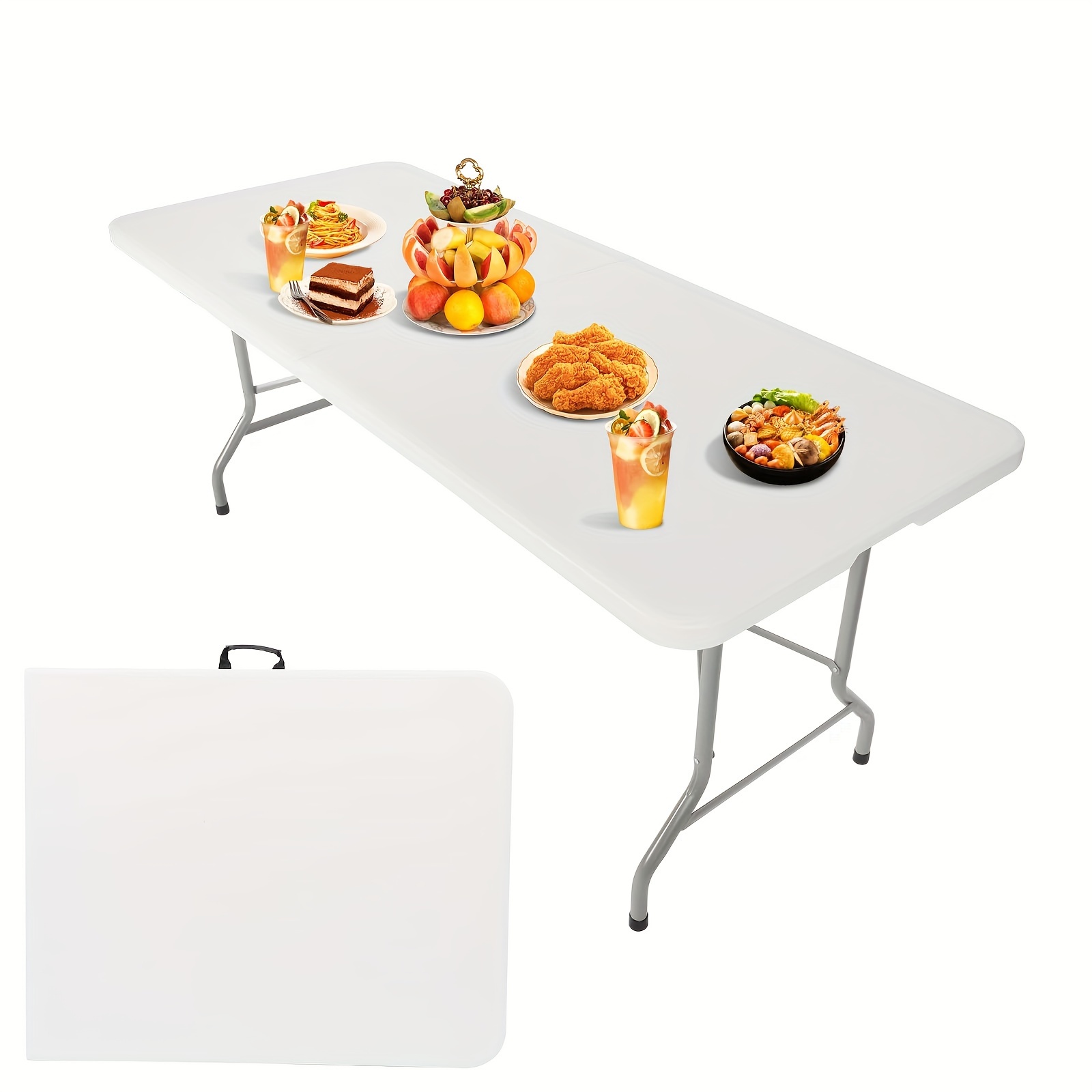 

Folding Tables Heavy Duty Camping Small Table With Carrying Handle Utility Indoor Outdoor Foldable Portable Fold-in-half Plastic Dining Picnic Party Table For Parties Dining Picnic White