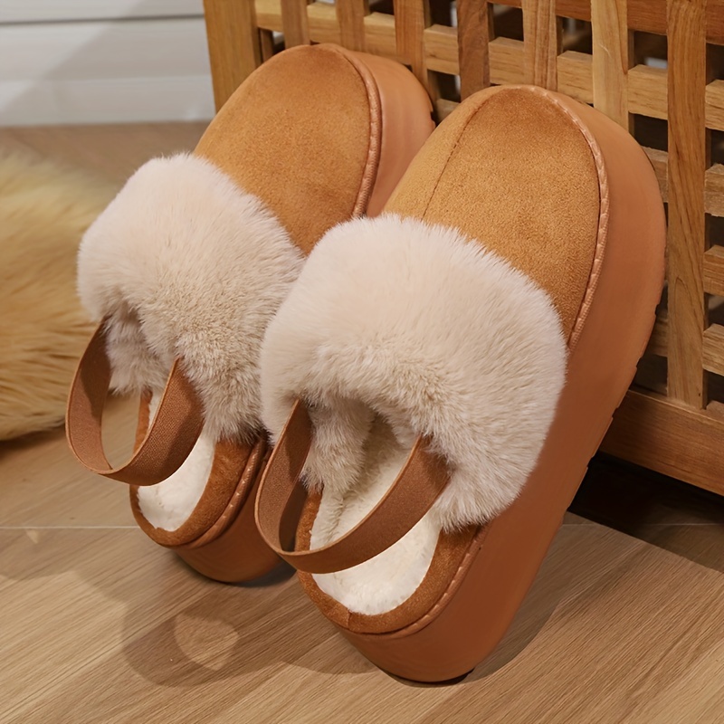 

Women's Cozy Fleece-lined Slip-on Slippers, Casual Striped Shoes With Eva Sole, Round Toe Warm Boots, Korean Style Trendy Outdoor Footwear