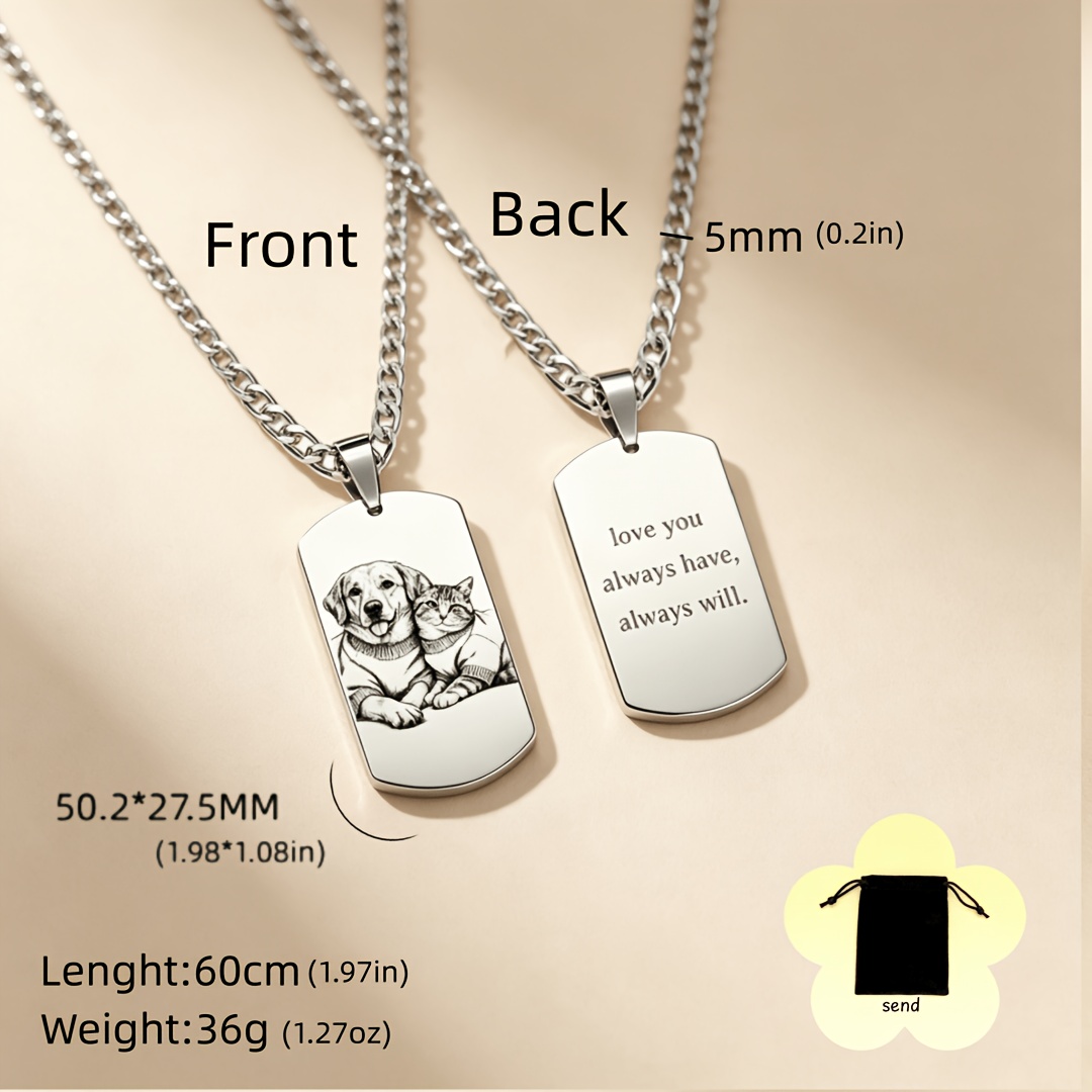 TEMU [customized] 1pc Fashion Personalized Custom Geometric Square Pendant Necklace Laser Custom Engraved Family Photo Box Text Date Special Symbol