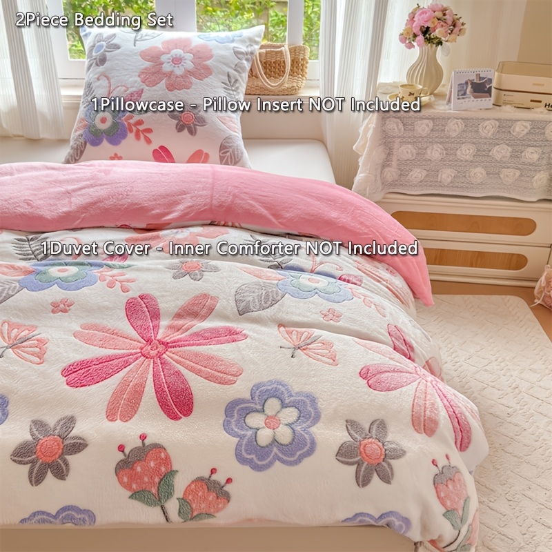 Image of Plush Warm Bedding 2/4pcs, 1/2 Duvet Cover 135×200cm And 1/2 Pillowcase 80×80cm, Soft Flannel Fleece Bed Set, Cozy Thermal Warm Bed Covers, Home Bedroom Decor Bed Sheet Set - Inserts Not Included