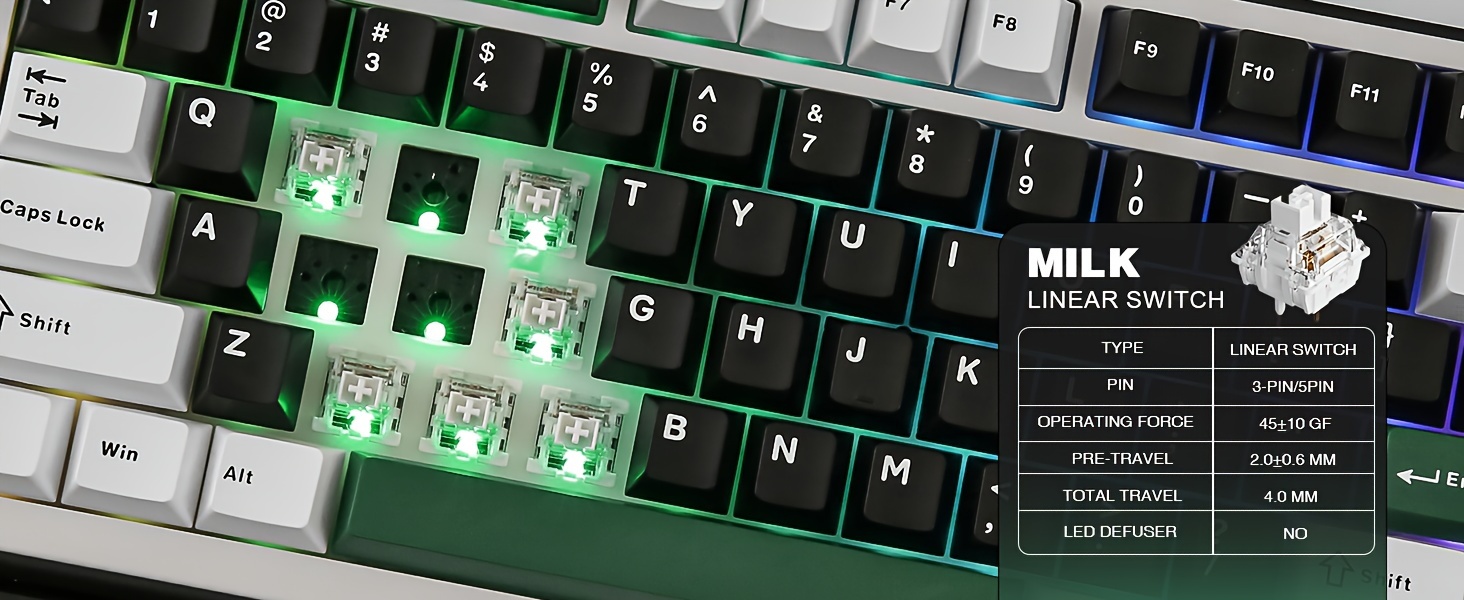 b75 gaming keyboard 75 with rgb hot swappable mechanical switches ergonomic gasket mount and multi wireless type c 2 4 details 14