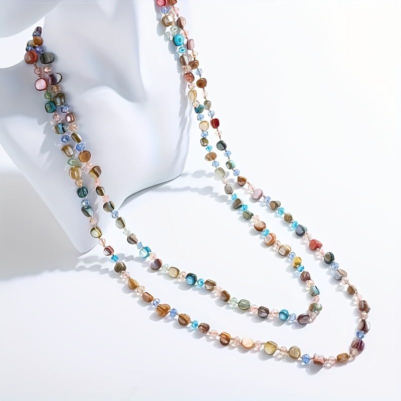 Bohemian Natural Stone & Shell Bead Necklace, Multicolor