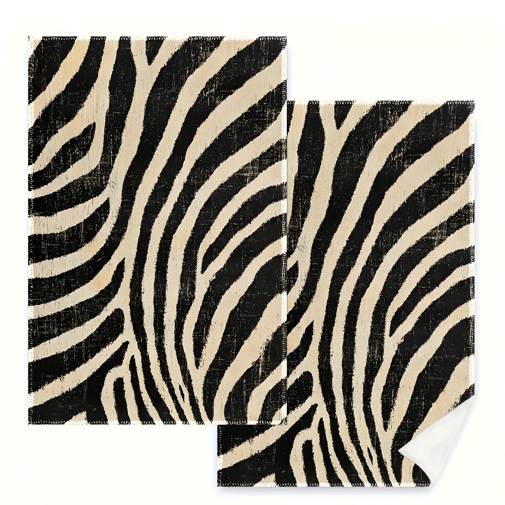 TEMU Set Of 2 Vintage Zebra Print Kitchen Towels, Measuring 40x60 Cm - Decorative Tableware And Tea Towels For Cooking, Baking, And Housewarming