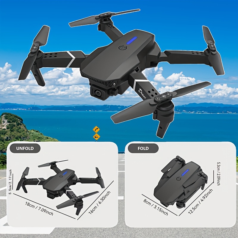 Drone E88 con cámaras HD dobles, batería única, regreso con una sola tecla, conexión WiFi, drone de fotografía aérea, control remoto de cuadricóptero, regalo de Navidad, Halloween y Acción de Gracias.