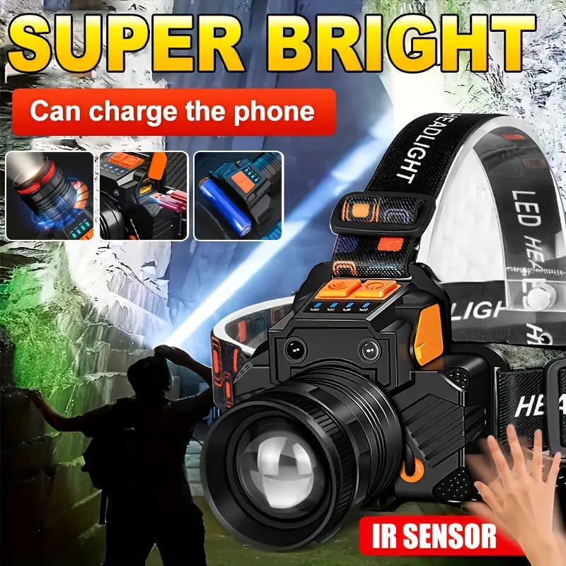 

1pc Rechargeable Headlights, Sensor Headlights, Built-in Battery Usb Rechargeable Home Decoration Hardware Tools, 3 Of Portable Flashlight, Lightweight Headlights, Outdoor Camping And Fishing Lights