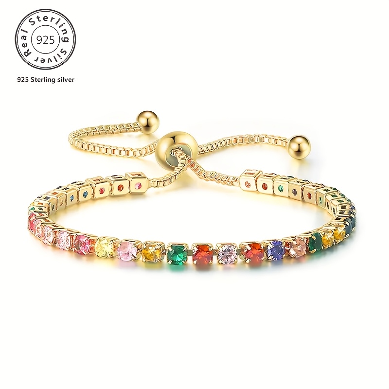 Image of 925 Pure Silvery Color Diamond Golden Drawstring Bracelet Luxury And Elegant Bohemian Holiday Gift For Girlfriend Valentine's Day Anniversary Birthday Christmas With A Box