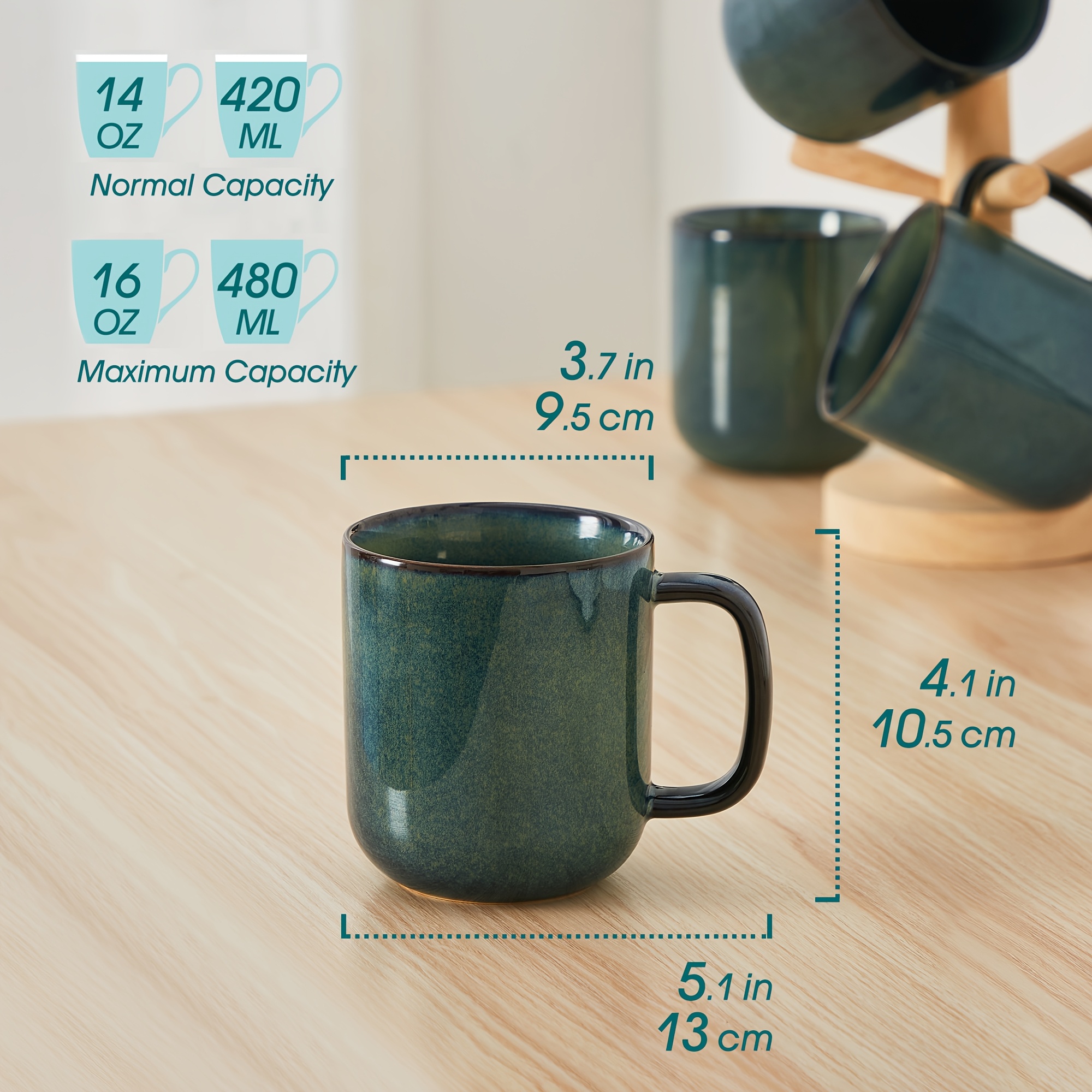 E-shop Set mit 4 Kaffeetassen, 12/16Oz, stapelbare Latte-Tassen, die für Mikrowelle, Geschirrspüler und Backofen geeignet sind, für Kaffee, Cappuccino,