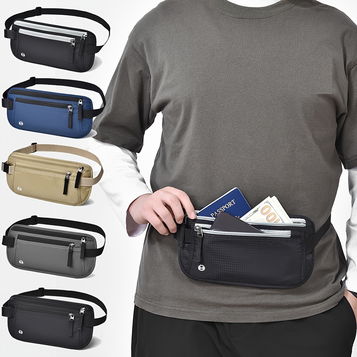 

1pc Travel Waist Bag, Rfid Blocking Passport Bag, Travel Document Storage Bag, Multifunctional Lightweight Passport Bag