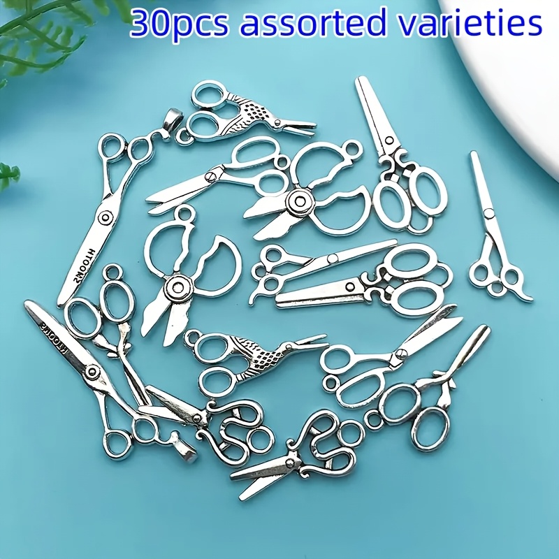 30pcs Random Mix Antique Silvery Alloy Scissors Charms For Jewelry Additions, Necklaces, Earrings, Jewelry Making Additions. Perfect Gift For And Relatives. Charms