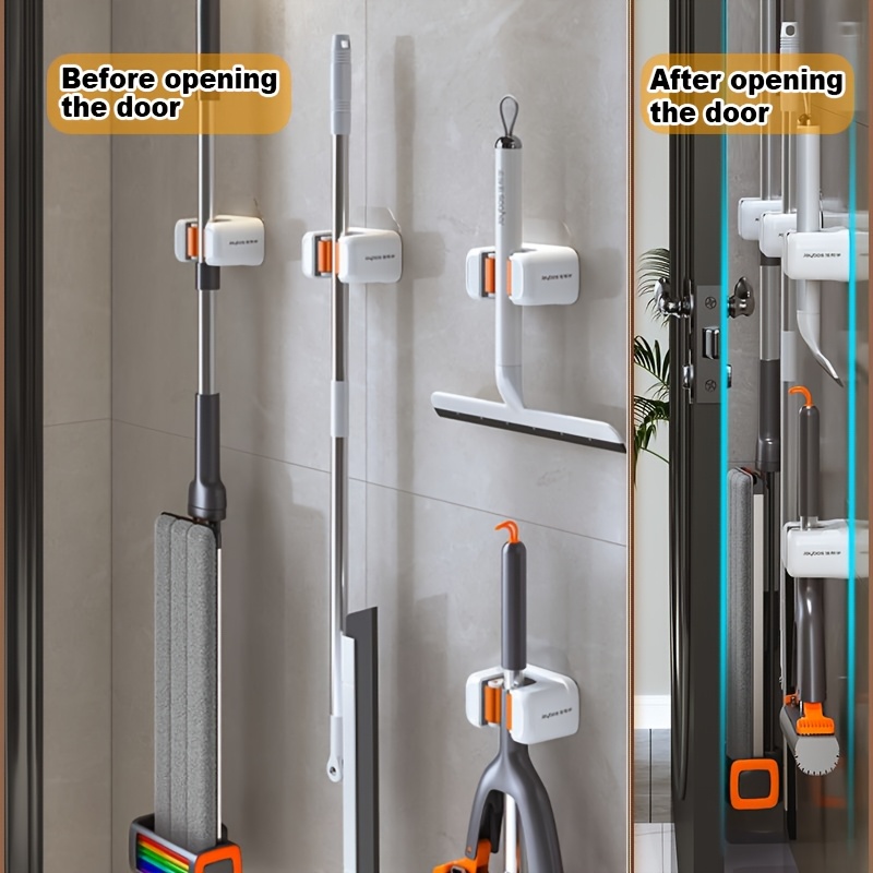 TEMU Set Of 6 Joybos Wall-mounted Organizers For Brooms And Mops - Without Drilling, Sturdy Plastic Storage Solution , Laundry Area, Closet, Or