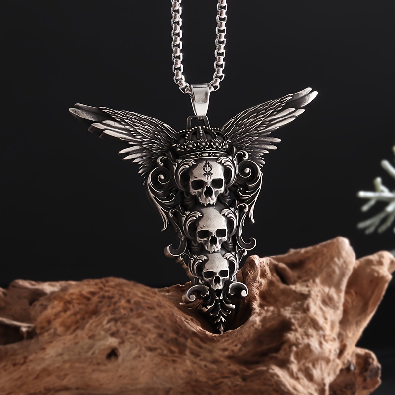 1pc Gothic Skull Wings Pendant Necklace Fashion Halloween Ornament