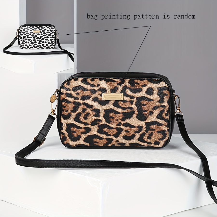 

Fashion Leopard Print Messenger Bag For Women, Lightweight With Removable Strap, Zipper Closure, Polyester Lining, Sequin , Crossbody Bag For Daily Use - Adjustable Shoulder Strap