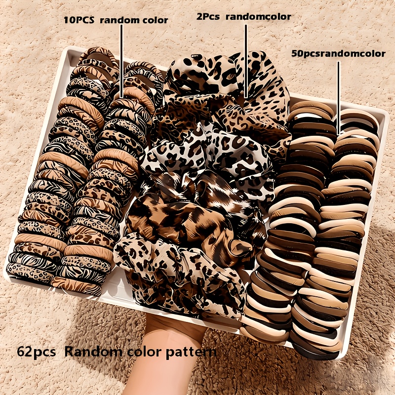 TEMU Set de 62 coleteros con estampado de leopardo | Coleteros de tela de felpa sin costuras de elasticidad | Coleteros estilo Coquette | Coleteros