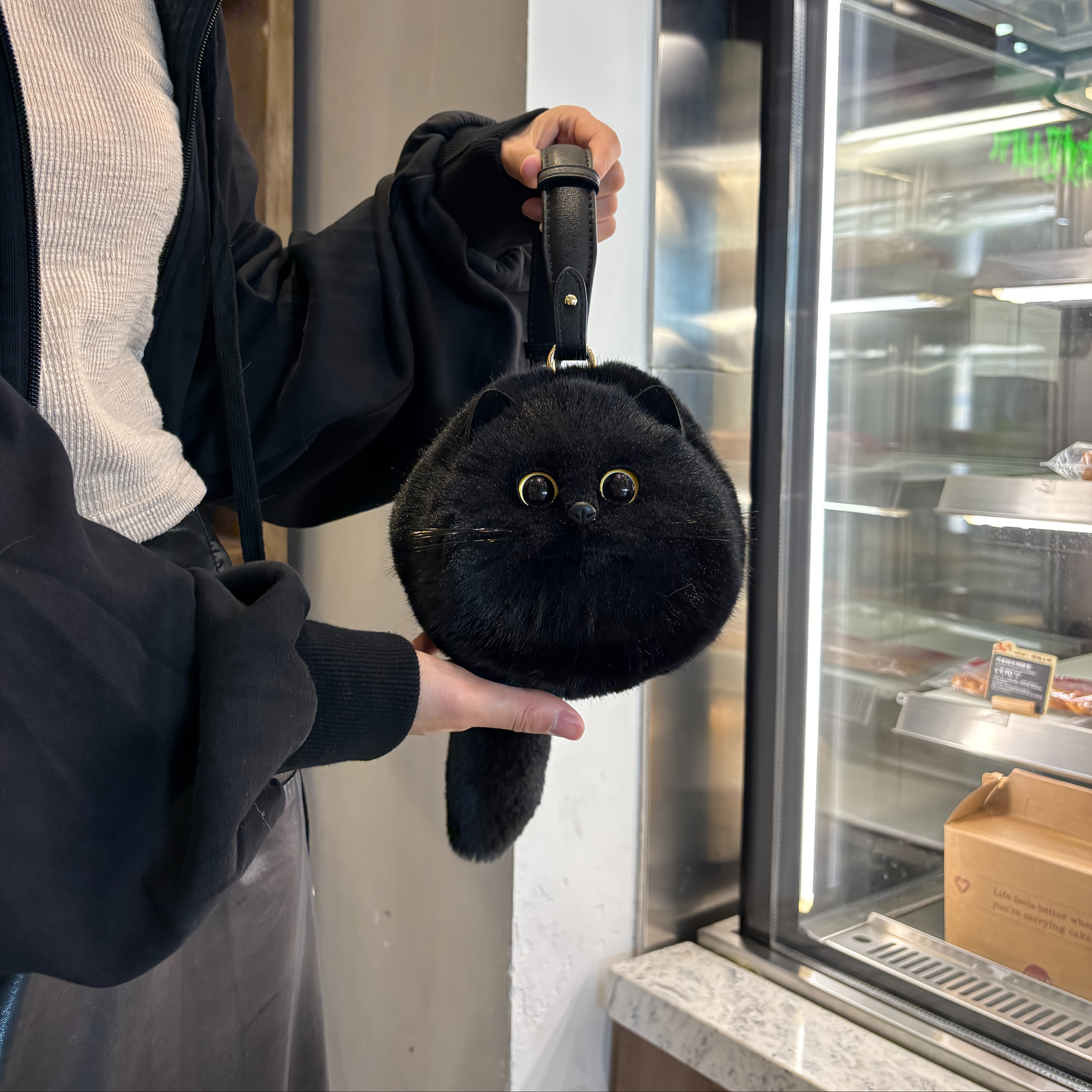 Charming Black Cat Handbag & Large Wallet – 2-Piece Set with