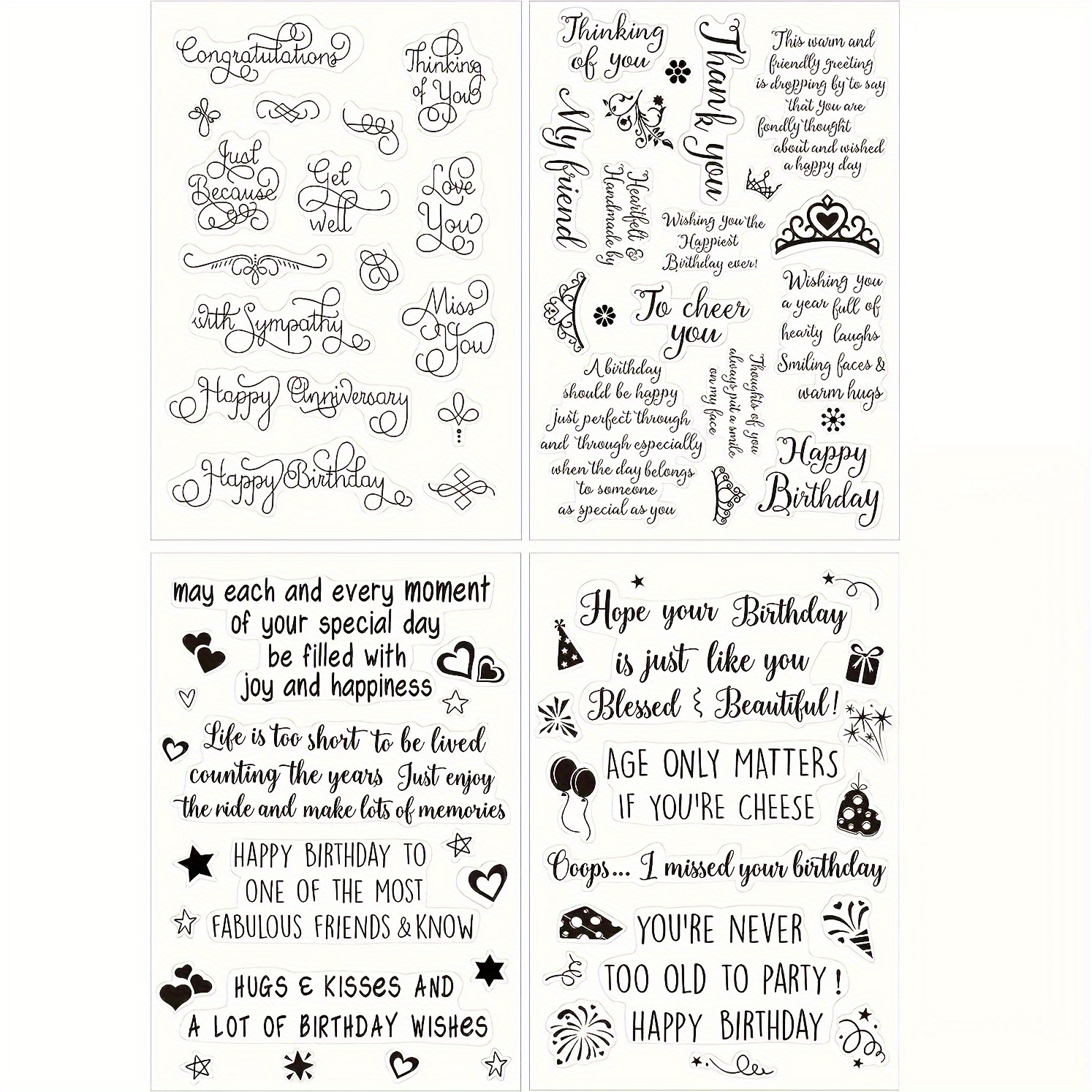 TEMU 4 Sheets Sentiments Rubber Clear Stamps Set For Card Making With Happy Birthday Stamps Craft Supplies For Diy Scrapbooking Journaling