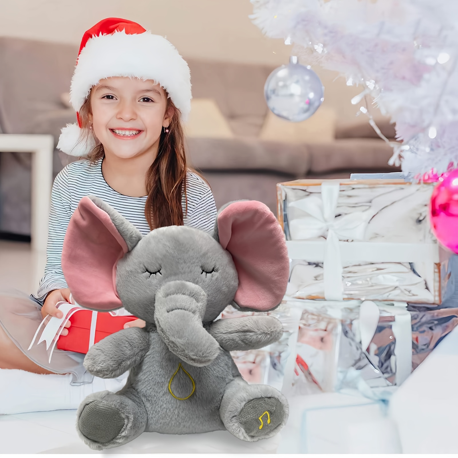 soft gray   with music lights rhythmic breathing 4   battery operated perfect gift for   adults cozy bed sofa companion elephant decor details 0