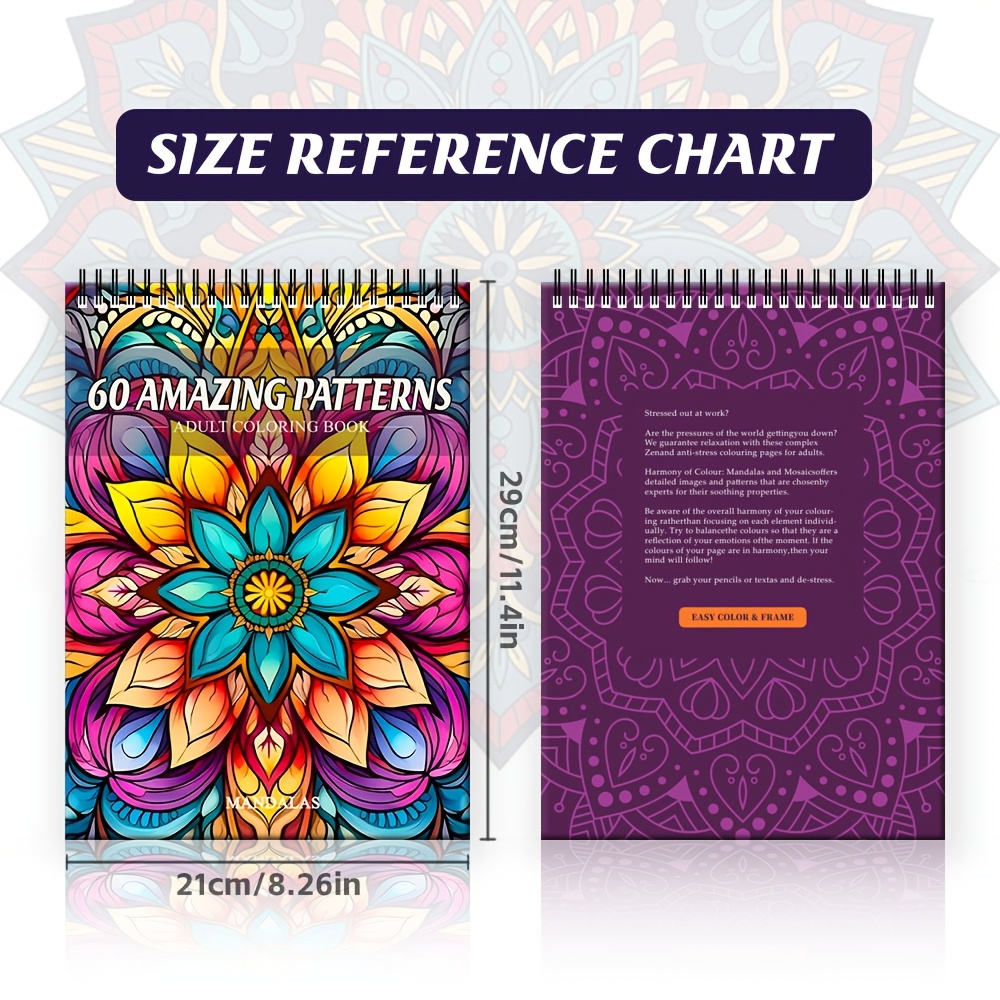 Image of 60 Sheets Mandala Adult Coloring Book | Exquisite Pattern Stress Relief Creative Inspiration Meditation Focus Enhancement Essential Can Stress And Halloween Thanksgiving Christmas Gift