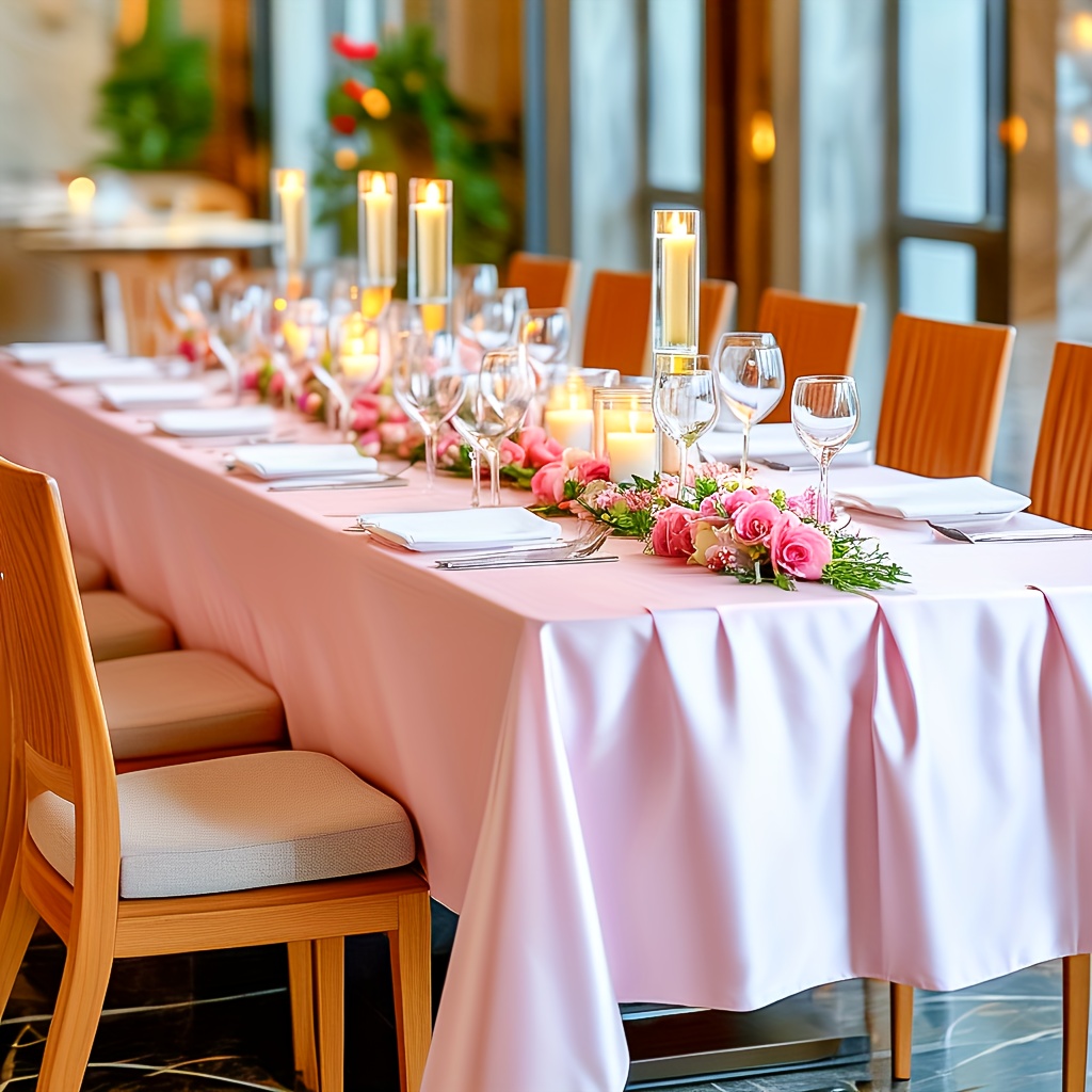 

1pc Elegant Pink Satin Tablecloth - Romantic Polyester Rectangular Cover For Valentine's Day, Weddings, Holidays, Birthdays, And Banquet Receptions, A And Sophisticated , Wedding Decorations