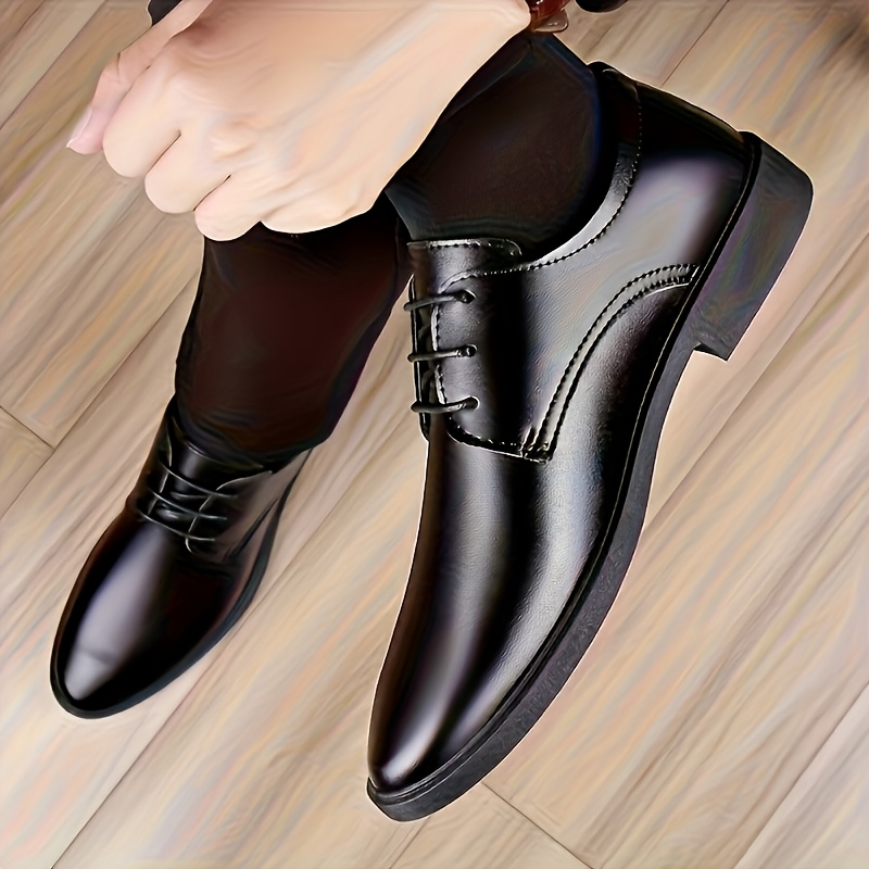 Men's British Formal Shoes, Black Glossy Low-Top Business Shoes, Lace-Up/Slip-On Dual-Use Minimalist Design, PU Upper and Lining for Easy Cleaning and Polishing, Wear-Resistant and Slip-Resistant PU Sole for Stable Walking, Round Toe Wide Fit for