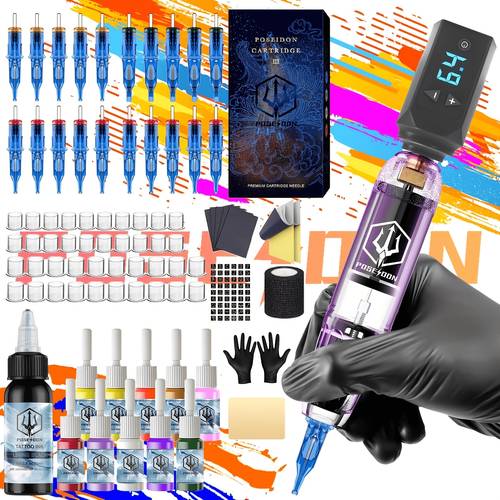 tattoo tools valentines day gift tattoo pen kit poseidon wireless tattoo tattoo gun kit with tattoo power supply and 20pcs tattoo cartridge needles complete tattoo kit 11 inks tattoo supplies for beginners