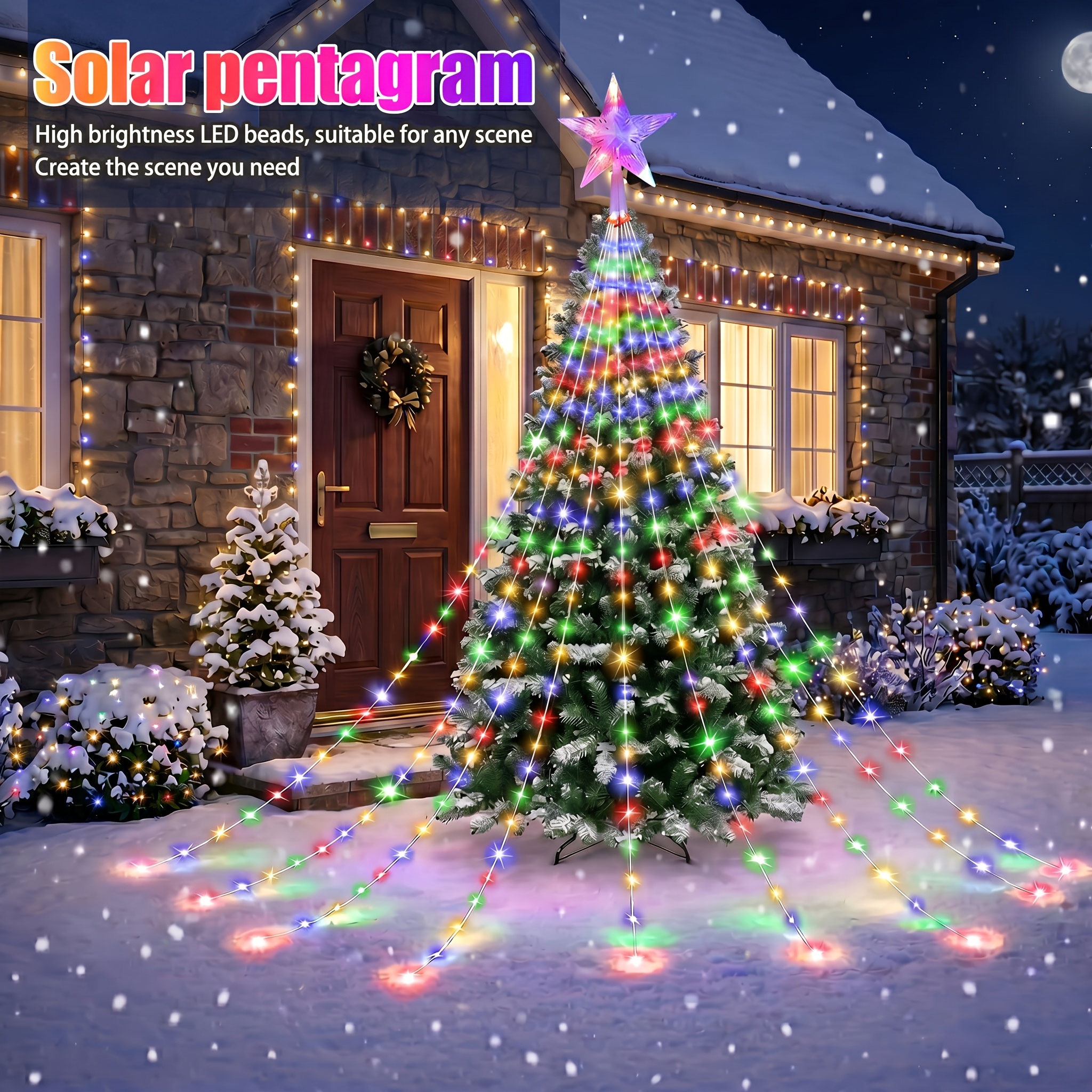 TEMU 1pc Solaire d'Extérieur, 8 Modes d'Éclairage, Décoration de de Noël d'Extérieur, Lumière de Solaire, Guirlande Lumineuse Intelligente,