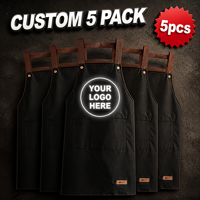 TEMU 5pcs Wholesale Customizable Commercial Aprons, Black Work Aprons With Pockets, Add , Bulk Aprons. Kitchen Cooking Baking Aprons With Pockets,