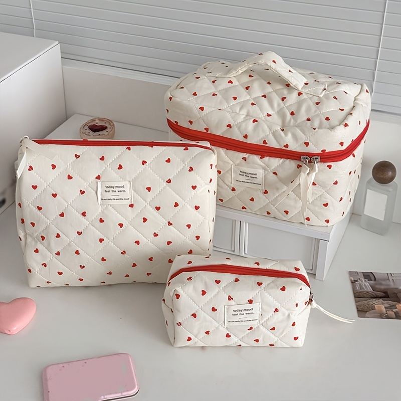 TEMU Borsa da toilette da viaggio trapuntata con stampa in stile Instagram, 2 o 3 pezzi, borsa da trucco da donna di grande capacit�, organizer per