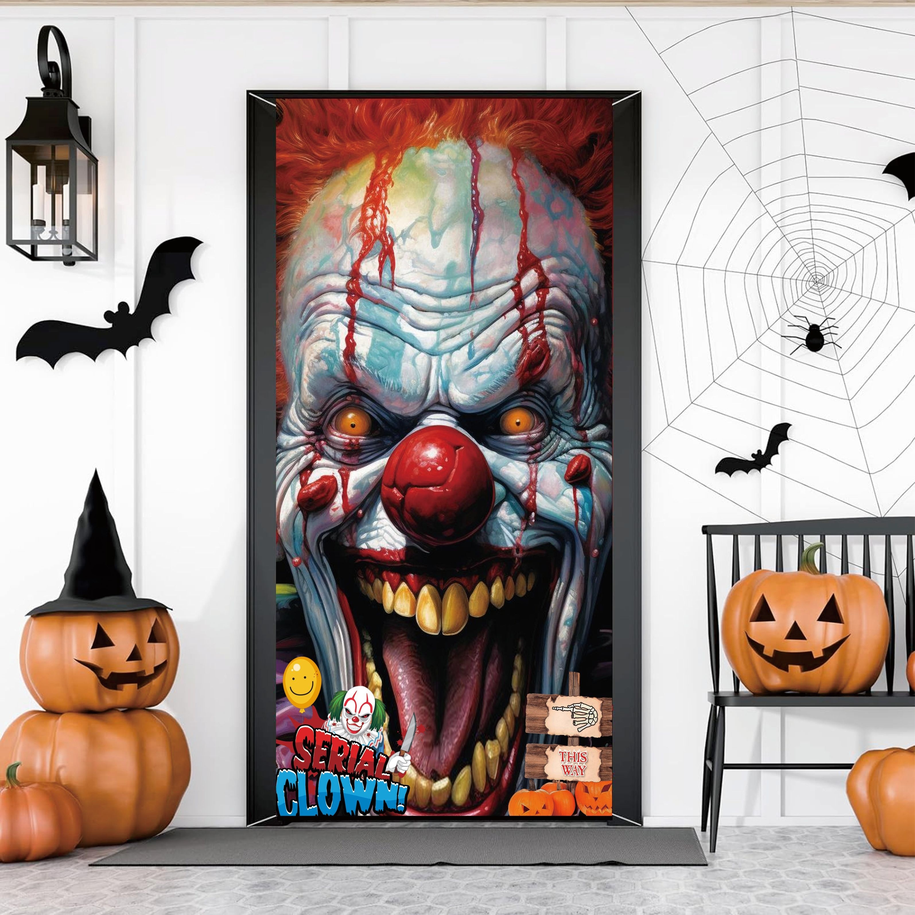 Scary Halloween Photo Backdrop - Horror Movie Character Banner For Party Decorations