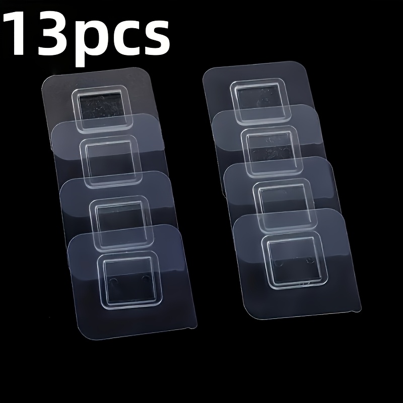 TEMU 13pcs Strong Adhesive Wall Hooks, Transparent Waterproof No-drill Hooks For Bathroom And Kitchen, Seamless Installation, Waterproof And Durable,