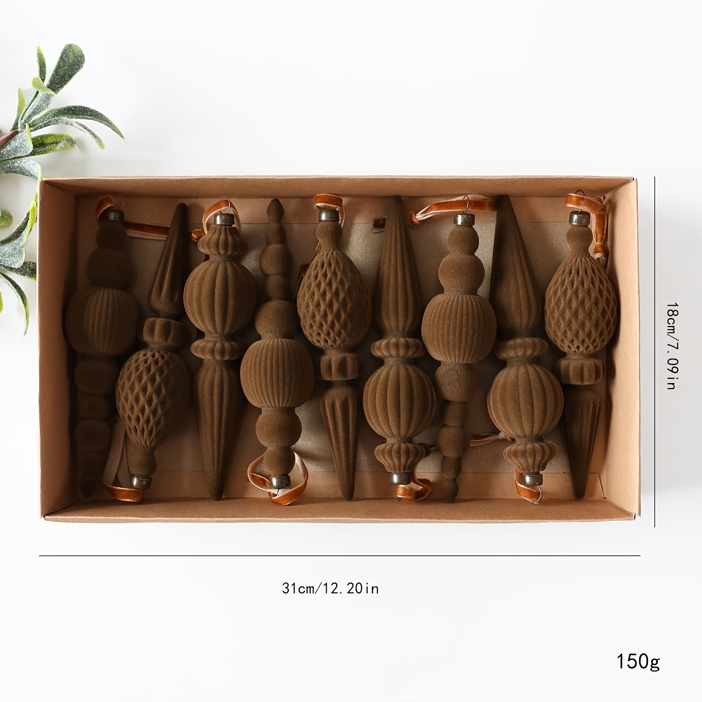 TEMU 9pcs Set In A Box, 18cm Flocked Christmas Irregular-shaped Ornament Set, Large Vintage Pointed , Suitable For Home Christmas Trees, Wreaths, And