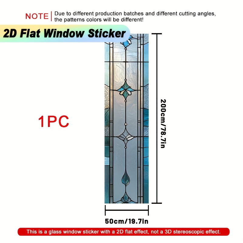TEMU 2d Flat, 1pc Large Stained Glass Window Film - Static Cling Privacy Glass Panels, Pvc Decorative Covering For Windows, Doors, Shower Doors