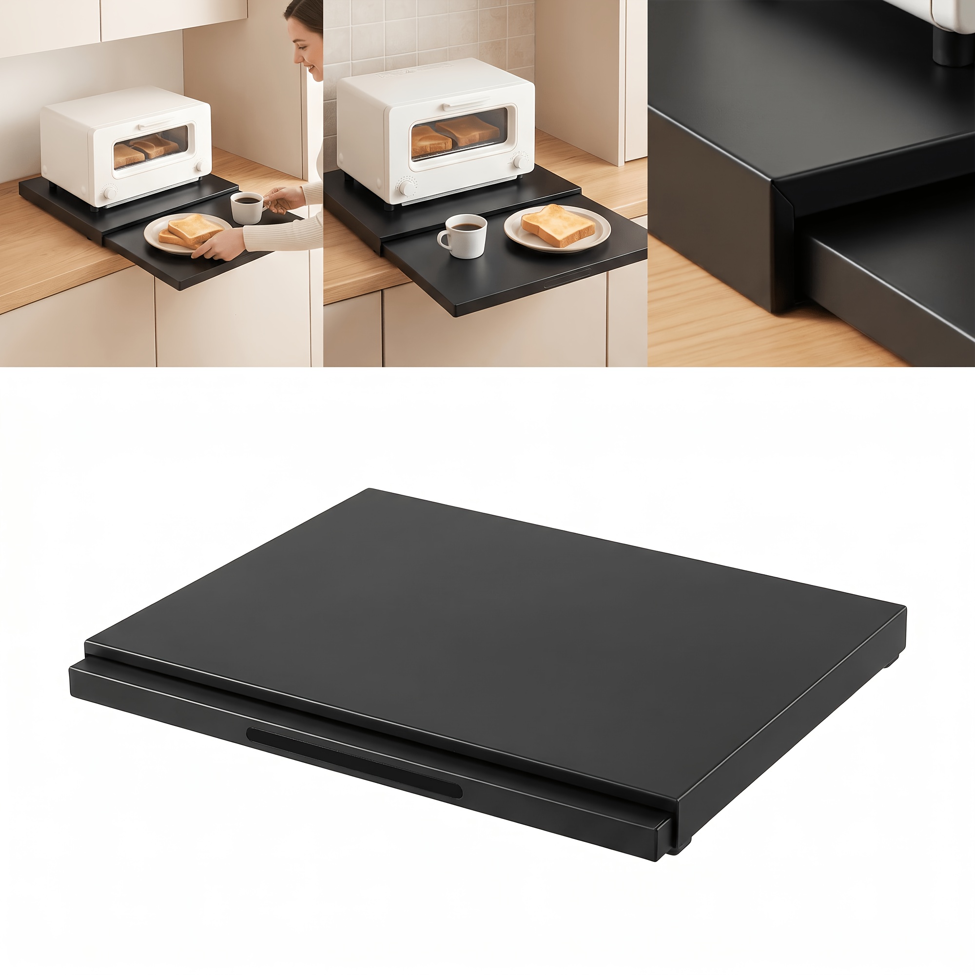 Image of Durable Kitchen Countertop Storage Rack With Drawers, Space- Multi-functional Organizer For Microwaves, Coffee Machines, Perfect For Kitchens & Offices.