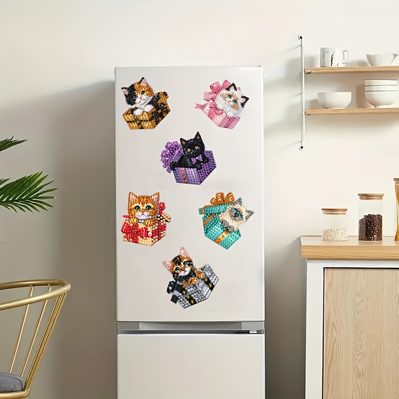 

6pcs Diamond Art Fridge Magnets Set - Cat In , Diy Kit For Refrigerator & Decor,