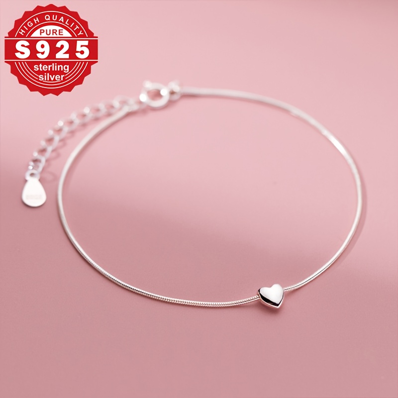 S925 Pure Silvery Heart Bracelet for Women