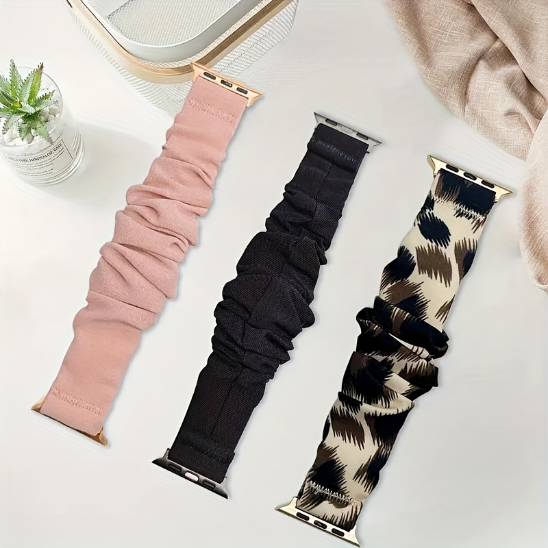 3pcs Scrunchie Nylon Watchband For Watch, Cute Soft Stretchy Watch Replacement Bracelet Strap For Women