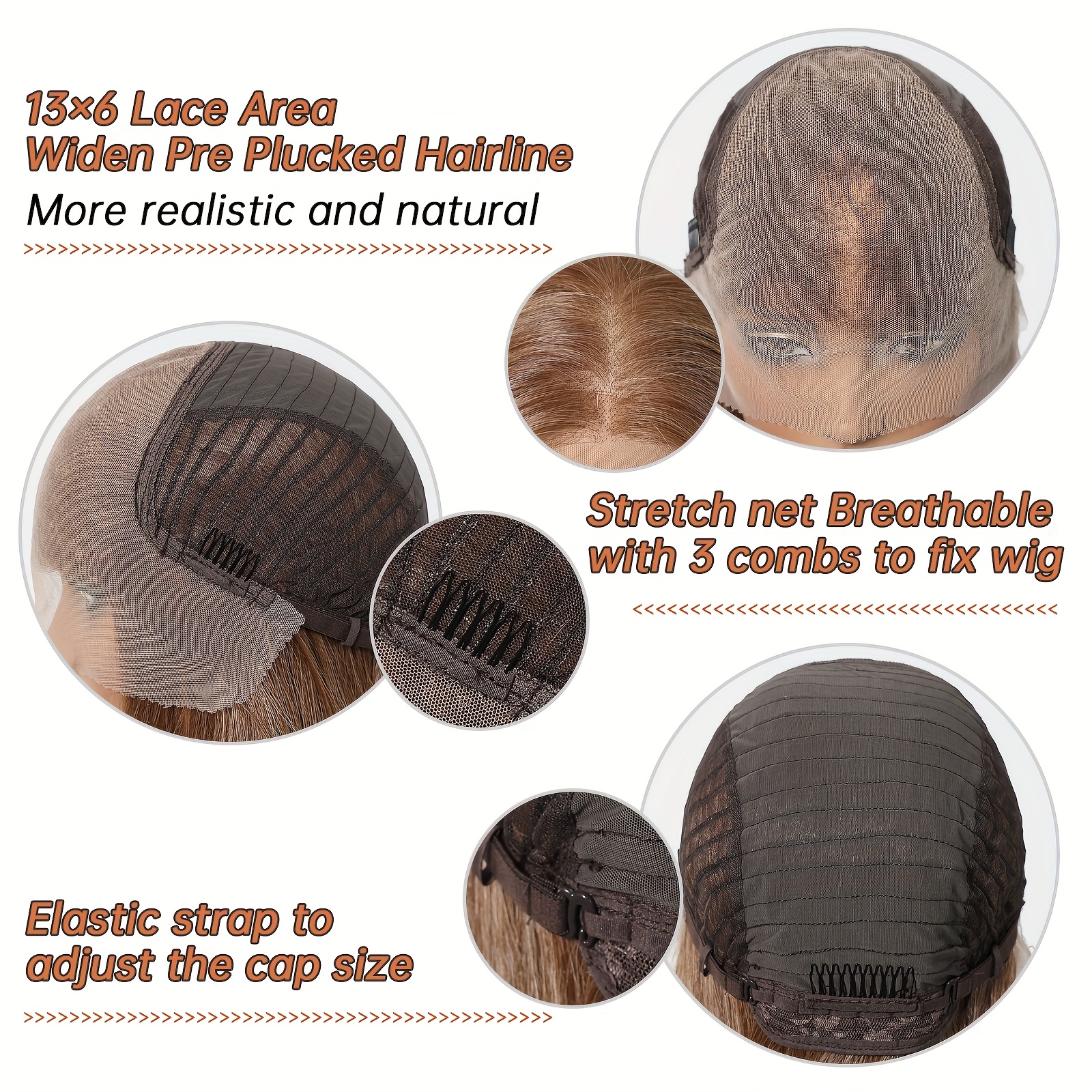 13x6 hd transparent lace front wig 22inch brown color - Temu display picture 2