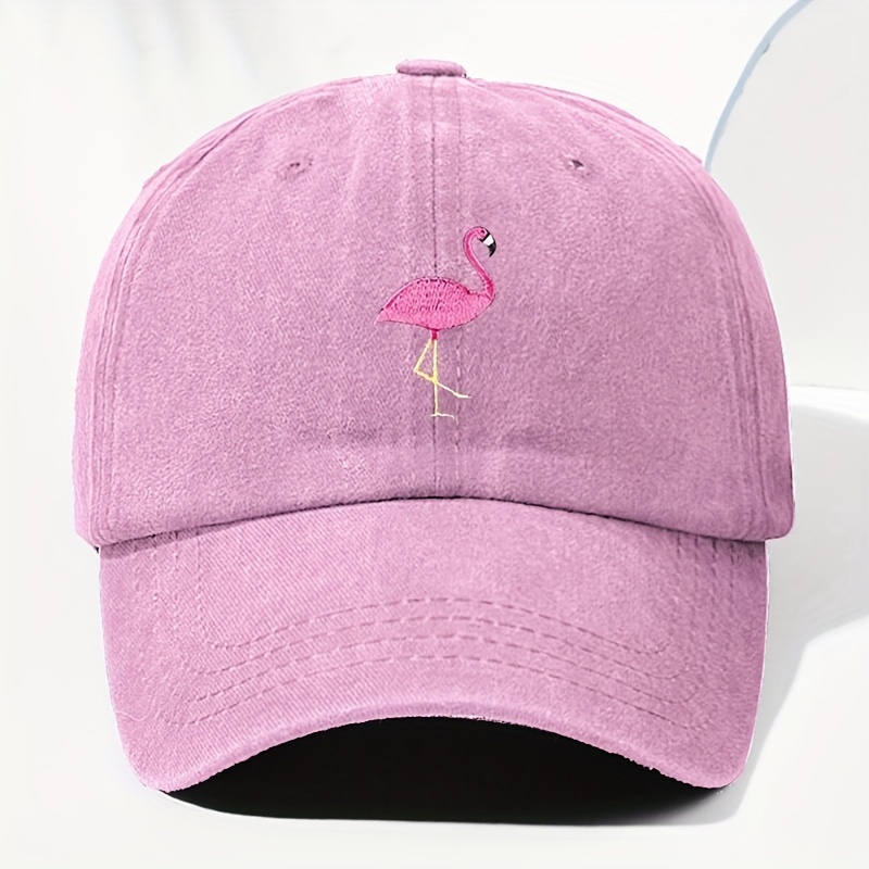 Snapback Hats for Men & Women Wildlife Bird Pink Flamingo Animals Acrylic  Flat Bill Baseball Cap Silver Design Only