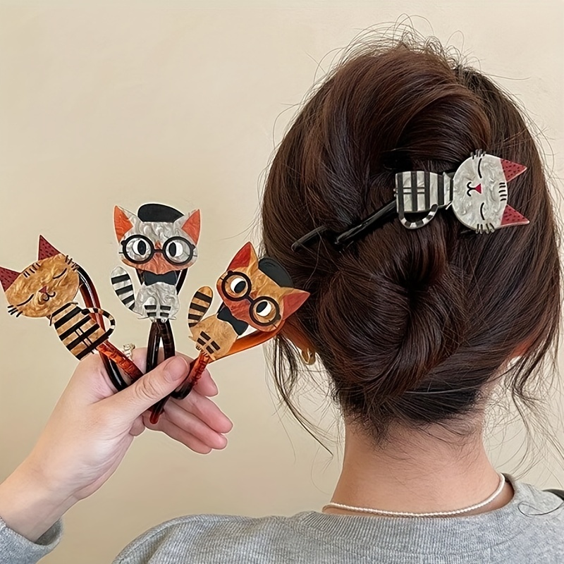 

Barrette Chic en de Chat pour Femmes - Design Élégant Torsadé, Élastique pour Queue de Cheval Style Vintage, Couleur Unie, Parfait pour les Anniversaires