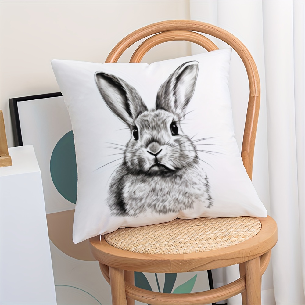 

1pc, Bunny Rabbit Animal Square Polyester Cushion Cover, Throw Pillow Cover, Bedroom Accessories, Sofa Cushion Cover, Living Room Throw Pillow Cover (no Pillow Core)