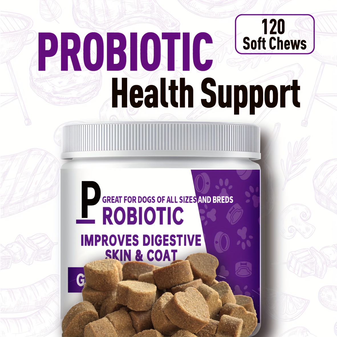 TEMU Probiotics For Dogs, Dog Probiotics And Digestive Enzymes, Itching Skin, Digestive, Dog Supplement Soft Chew