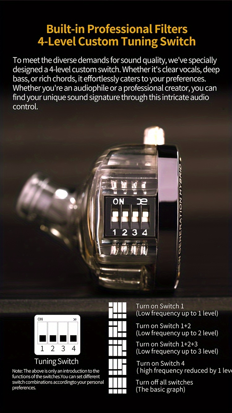 kz 2 metal earphone hifi in ear earbud 4 level tuning switch headphone 4ba 1dd driver headsets Product details 2