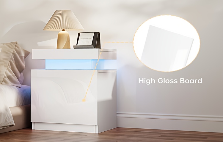 Living Room Side Table, Equipped With 16-color LED Light Strip, With A Cabinet, Easily Store Books, Alarm Clocks, Lamps, And Other Personal Items And Other Necessities, 17IN/White/2pcs, Ideal For Holiday Gifts
